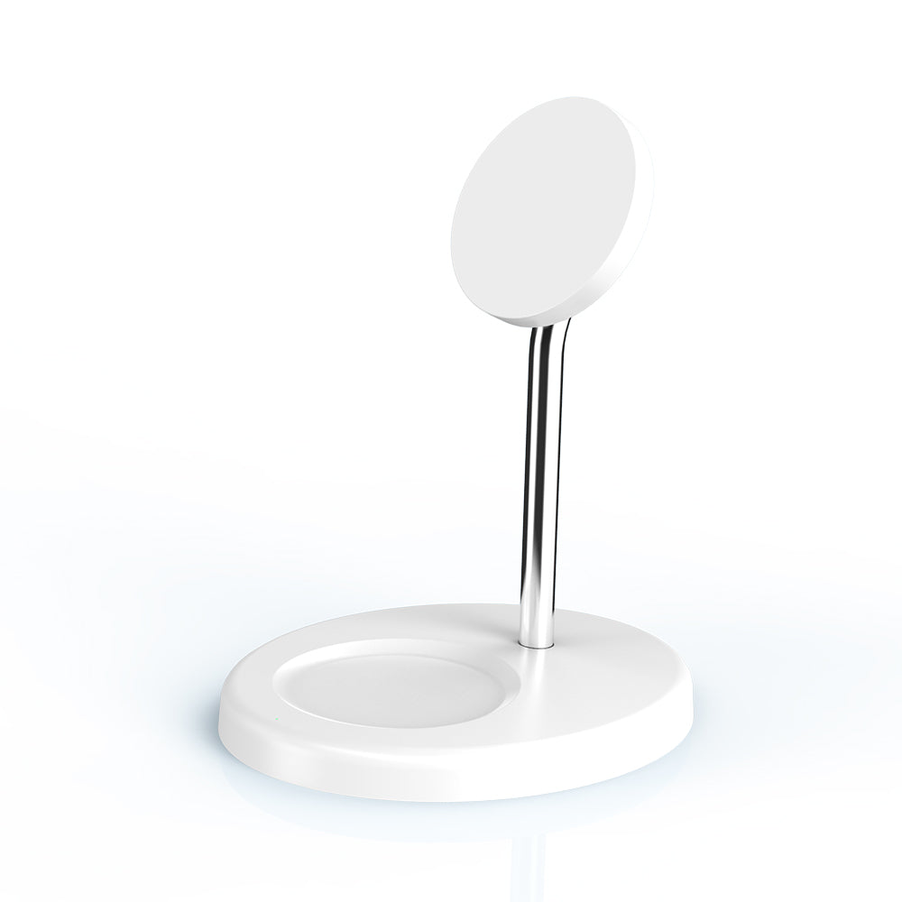 Magnetic Fast Wireless Charger for iPhone 15 and AirPods - 15W Charging - Stylish Stand - White